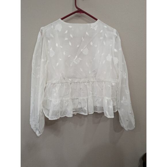 Romantic billowy cream v-neck blouse by Love And Piece Collective size L - Picture 7 of 9